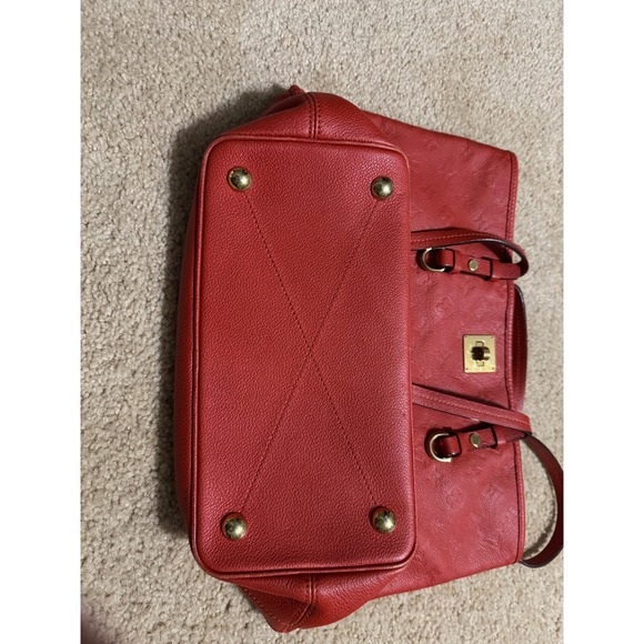 Louis Vuitton Red Leather Tote Bag Gold Hardware Lock Closure - Picture 3 of 6